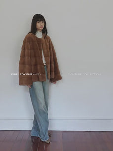 Vintage Clock Velvet Mink Fur Coat Winter