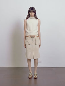 "Postcard Memory" Retro corduroy design front slit workwear fishtail skirt