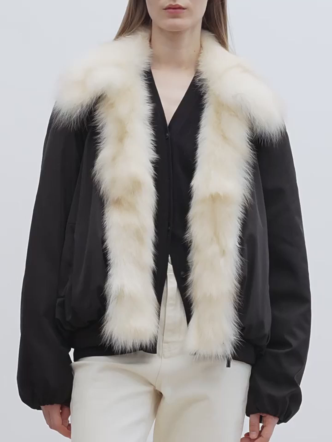 Fireladyfur Women's Detachable Contrasting Fox Fur Collar Down Jacket"Day and Night Rider"