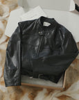 Retro Sheepskin Stand Collar Short Motorcycle Jacket “Caramel Mountain”