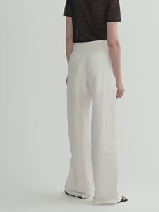 Summer mulberry silk linen waistless three-dimensional pleated wide-leg pants for women