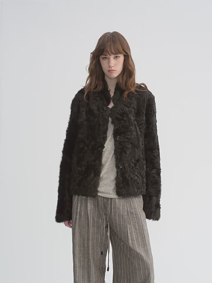 Firelady Fur Women's Young Hu Sheep Shearling Coat – Lightweight Cropped Jacket with Natural Curl Texture & Convertible Collar