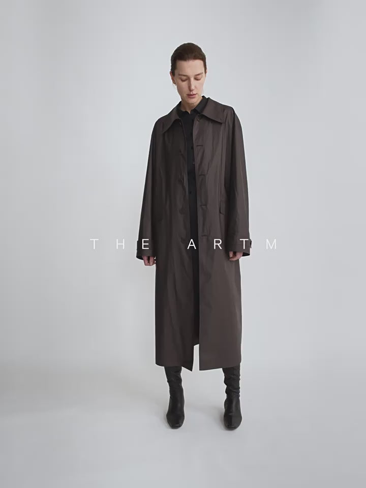 Trench-coat en coton ciré pour femme THE ARTM - Veste longue ceinturée avec doublure à carreaux