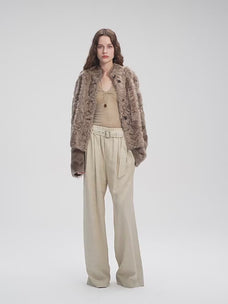 Firelady Fur Women's Young Hu Sheepskin Shearling Coat – Lightweight Cropped Stand-Collar Jacket with Natural Water-Wave Curls