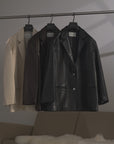 Firelady Fur Women‘s Genuine Lambskin Leather Jacket - Imported Vegetable-Tanned Suede, “Oversized Leather Blazer”