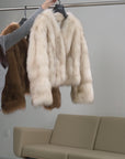 Firelady Fur Women‘s Fox Fur Coat with Hand-Sprayed Ombré Finish | Saga Furs, V-Neck Design"Gone with the Wind"