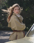 Firelady Fur Women's Belted Trench Coat - Drop Shoulder Short Jacket | "Retro Traveler" Style