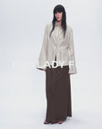 Silver Stripe Trumpet Sleeve Linen Cropped Shirt"Anonymous Letter"