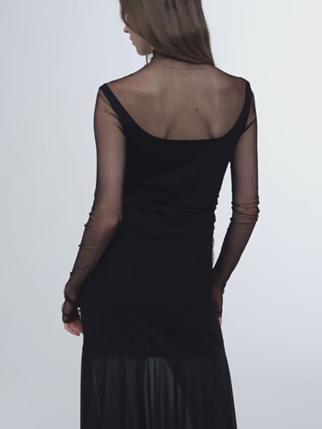Double-layer transparent oblique collar fake two-piece knit top styling video