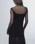 Double-layer transparent oblique collar pinched pleat half-high collar slim fit fake two-piece knitted T-shirt tops for women