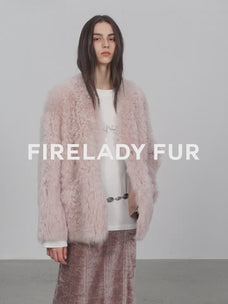 "Castle Dusk" V-neck Italian imported Tuscan curly wool sheepskin fur coat winter