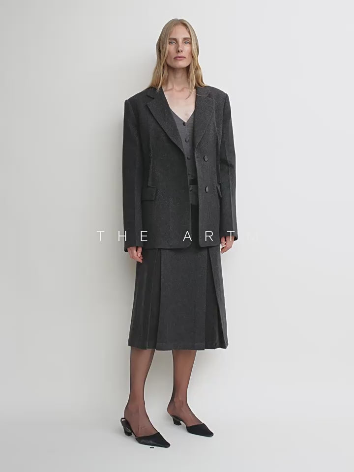 THE ARTM Women's Wool Suit Set - Fitted Blazer & A-Line Skirt