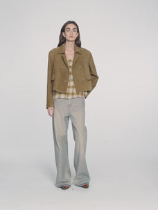 Suede lambskin retro double-breasted lapel wide-shoulder genuine leather jacket imported from New Zealand "Nth power"