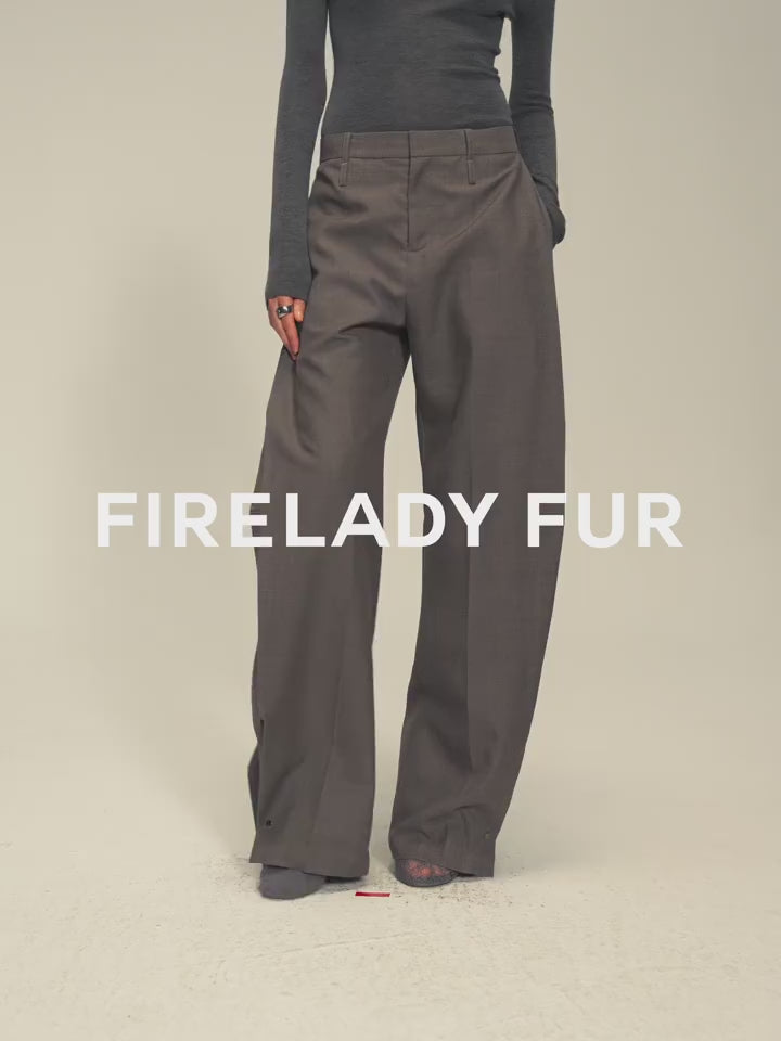 Firelady Fur Textured Fine Wool Four-Button Wide-Leg Trousers"Urban Film ”