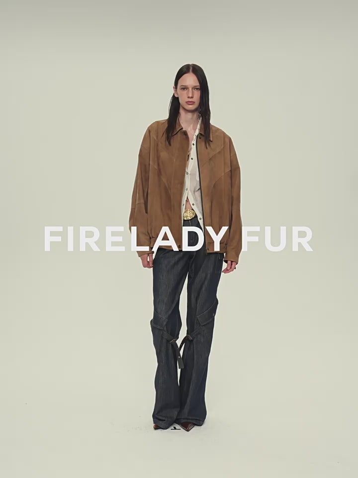 Fireladyfur Women's Suede Top-Grain Sheepskin Leather Jacket