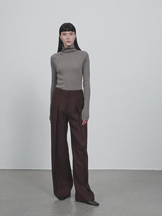 Imported wool pleated high-waisted straight-leg all-match slimming suit trousers for women