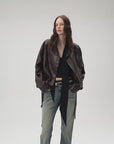 Firelady Fur Women's Waxed Sheepskin Biker Double-Breasted Funnel Neck leather jacket - Belted "Heartbeat Radio"