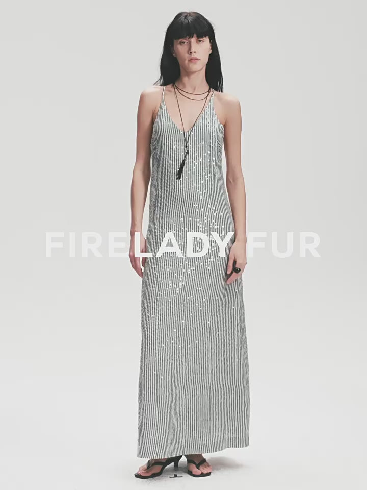 Linen Sequin Embroidery Dress Summer"Galaxy Trace"