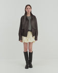 Letrans Vintage Waxed Finish Drop Shoulder Funnel Neck Cropped Leather Jacket  "Canyon Sunset"