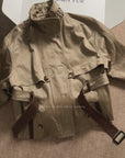 Firelady Fur Women's Belted Trench Coat - Drop Shoulder Short Jacket | "Retro Traveler" Style