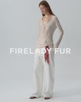 Fashionable cotton and linen beaded fancy yarn waisted bell sleeves round neck cardigan knitted top"Perry Moonlight"