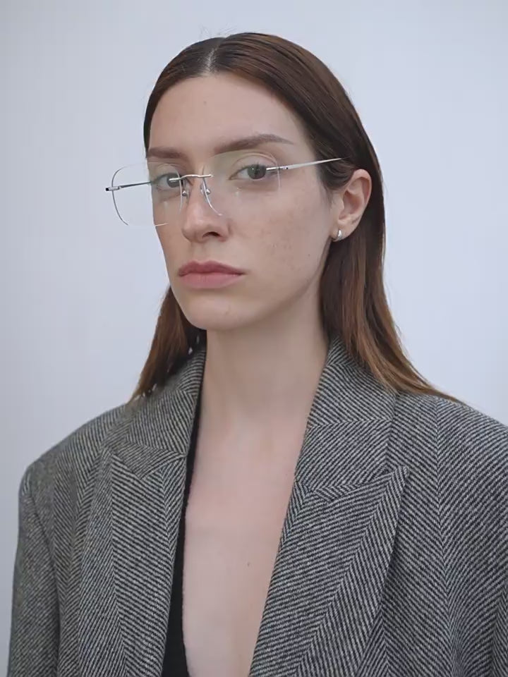 THE ARTM Women's Wool Herringbone Double-Breasted Blazer with Structured Shoulders