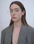 THE ARTM Women's Wool Herringbone Double-Breasted Blazer with Structured Shoulders