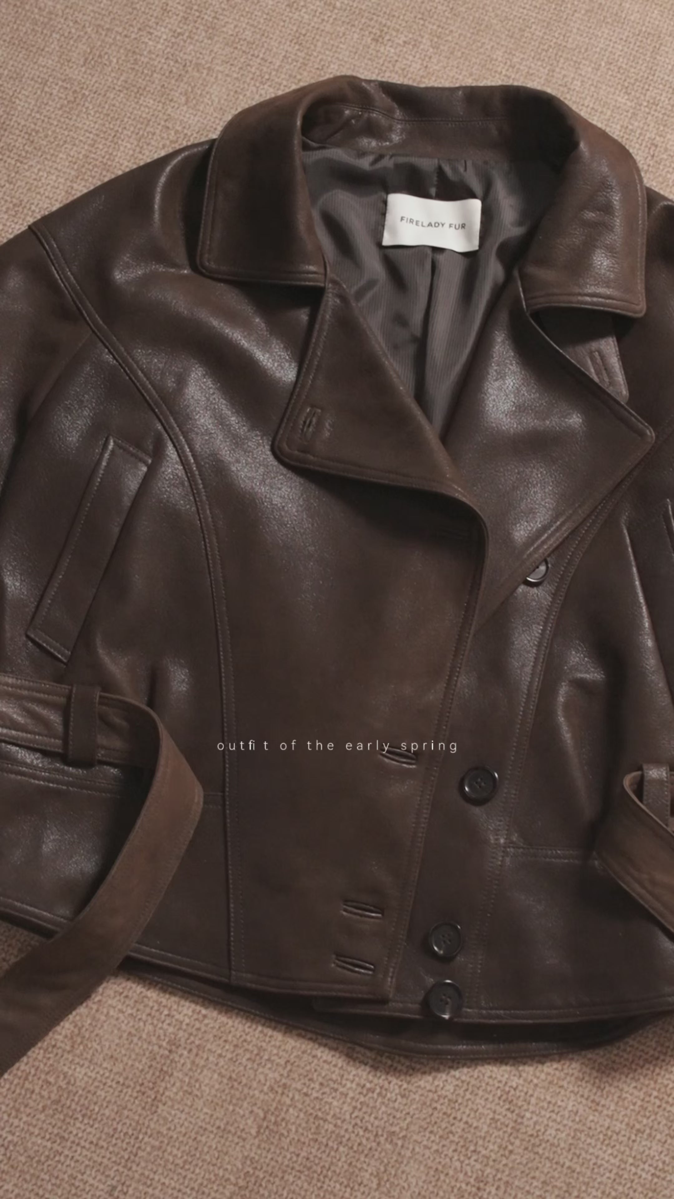 Firelady Fur Women's Waxed Sheepskin Biker Coat - Belted Asymmetric Lapel "Peninsula Black Tea"