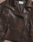 Firelady Fur Women's Waxed Sheepskin Biker Coat - Belted Asymmetric Lapel "Peninsula Black Tea"