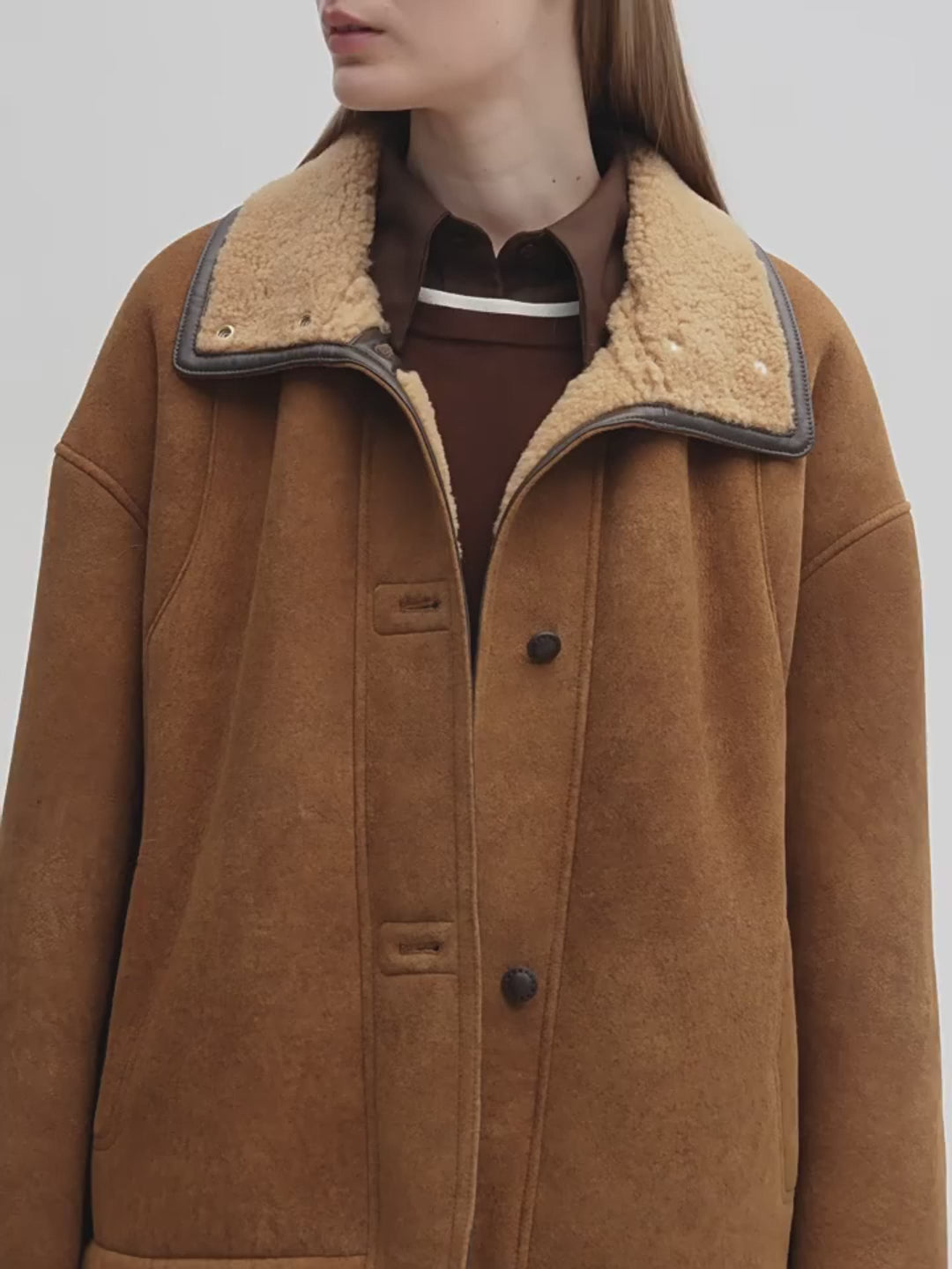 Fireladyfur Women's Shearling Coat - Merino Wool Stand-Up Fur Collar Knight's Contract