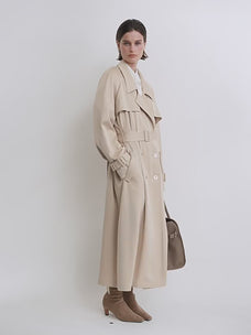 THE ARTM Women's Double-Breasted Trench Coat - Silky Acetate Long Coat with Saddle Shoulders