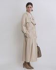 THE ARTM Women's Double-Breasted Trench Coat - Silky Acetate Long Coat with Saddle Shoulders
