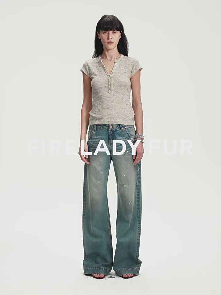 Minimalist Light Gap sequined Henley short sleeve T-shirt product video