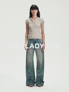 Minimalist Light Gap sequined Henley short sleeve T-shirt product video
