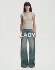 Cotton and Linen Blend Sequined Henley Neck Short Sleeve T-Shirt"Minimalist Light Gap"