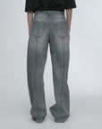 Vintage heavy cotton polyester blended washed comfortable slim front curved jeans