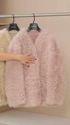 Fireladyfur Women's Tuscan Sheepskin Winter Coat“Peach Oolong”