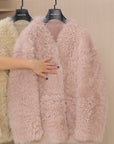 Fireladyfur Women's Tuscan Sheepskin Winter Coat“Peach Oolong”