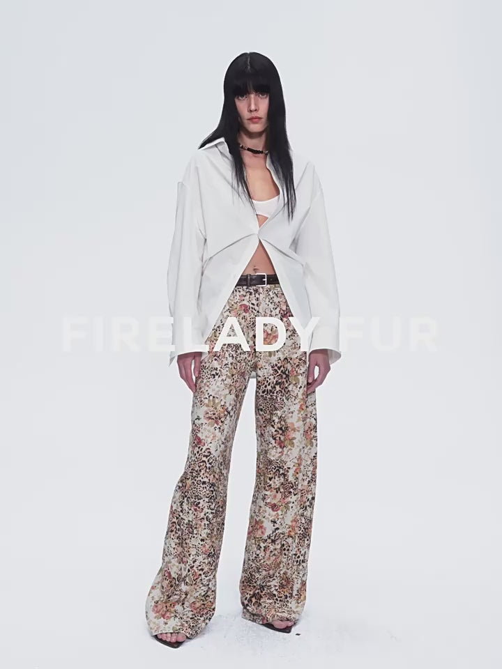 Vintage Print Linen Blend Cut Scimitar Wide Leg Casual Pants"Slow Paris"