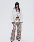 Vintage Print Linen Blend Cut Scimitar Wide Leg Casual Pants"Slow Paris"