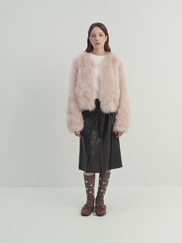 Firelady Fur Women's Natural Fox Fur Jacket – Cropped V-Neck