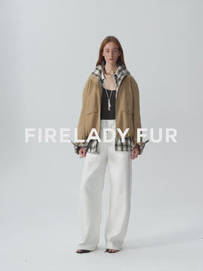 Veste courte rétro à carreaux en coton pour femme Fireladyfur | Coupe ample « Climat de mousson »