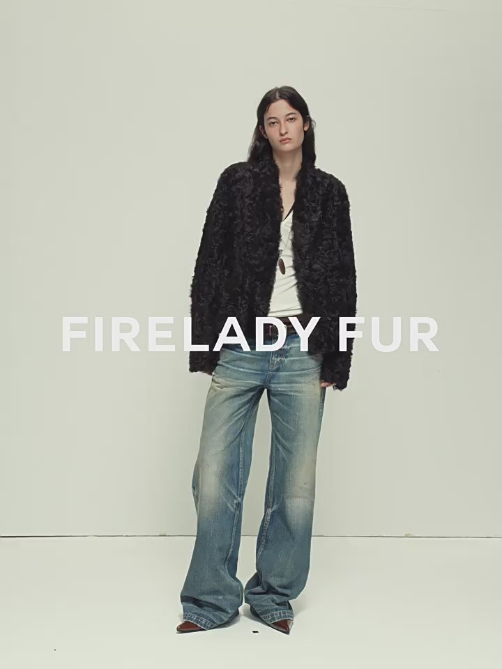 Firelady Fur Women‘s Shearling Coat | Rippled Waterwave Pattern, Rare Lake Lamb“Mole Manor”