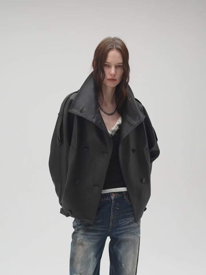 Firelady Fur Women's Turkish Lambskin Funnel Neck Leather Jacket - Weekend Street Style Short Trench Coat