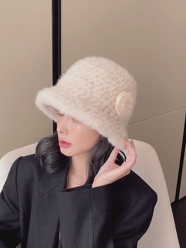 White mink woven camellia bucket hat styling video - Fireladyfur