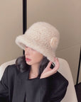 Mink Woven Fur Hat Women's Camellia Flower Bucket Hat