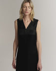 Lightweight and zero-pressure cupro linen textured anti-wrinkle V-neck sleeveless A-line dress
