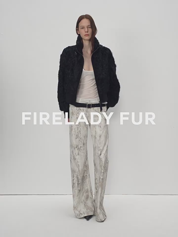 Casual stand-up collar jacket-style fluffy sheep curly hair fashionable short bomber coat"Curly Story"