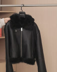 Fireladyfur Women's Shearling Coat - Motorcycle Style Toscana Wool Short Jacket