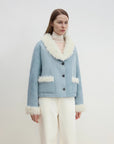 "Pure Era" imported high - quality lamb contrast color fruit collar short wool fur coat - variant_title